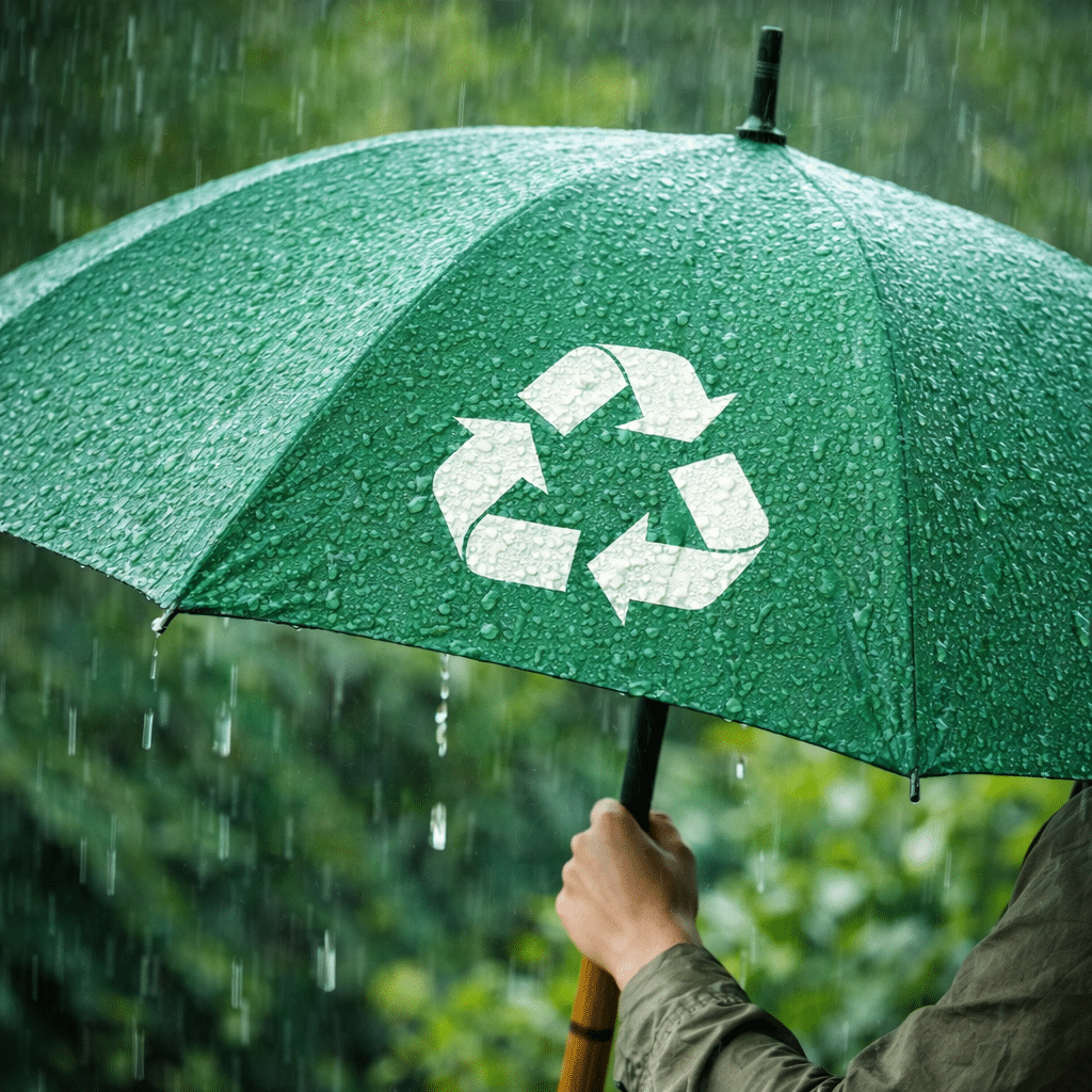Miljøvenlig paraply fremstillet af genanvendt plast