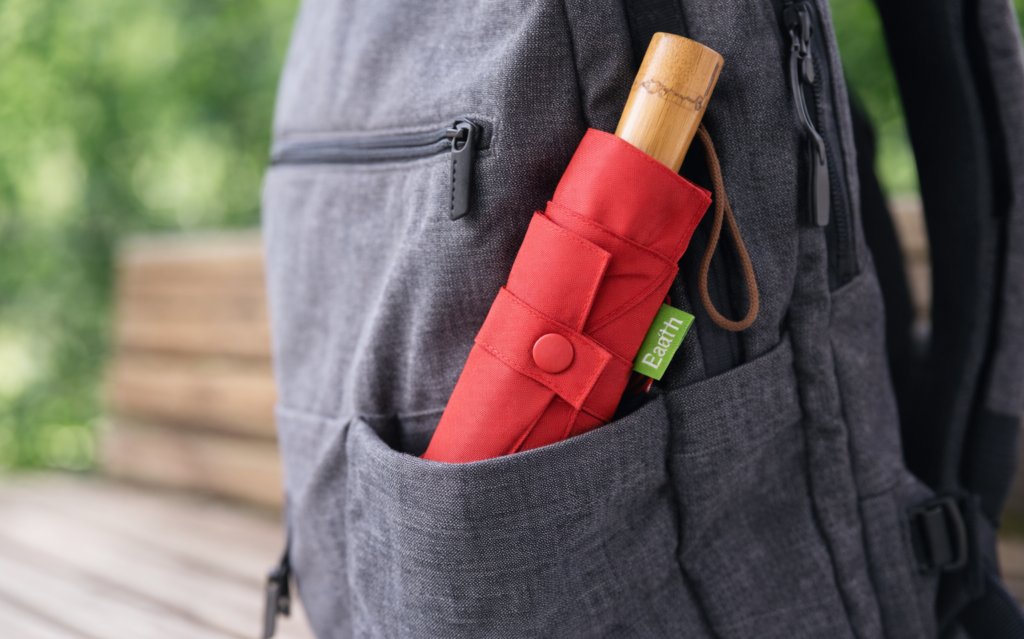 Earth bæredygtig paraply i farverne rød, sort, lime, navy, petrol og hvid