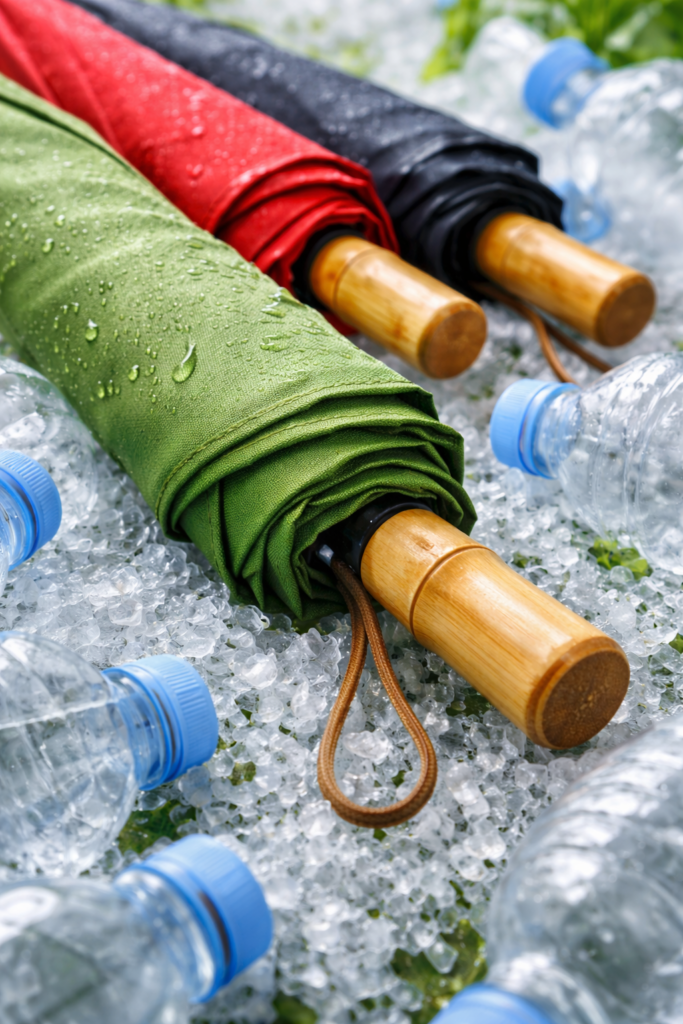 genbrugsplast paraply med skærm af genanvendt polyester